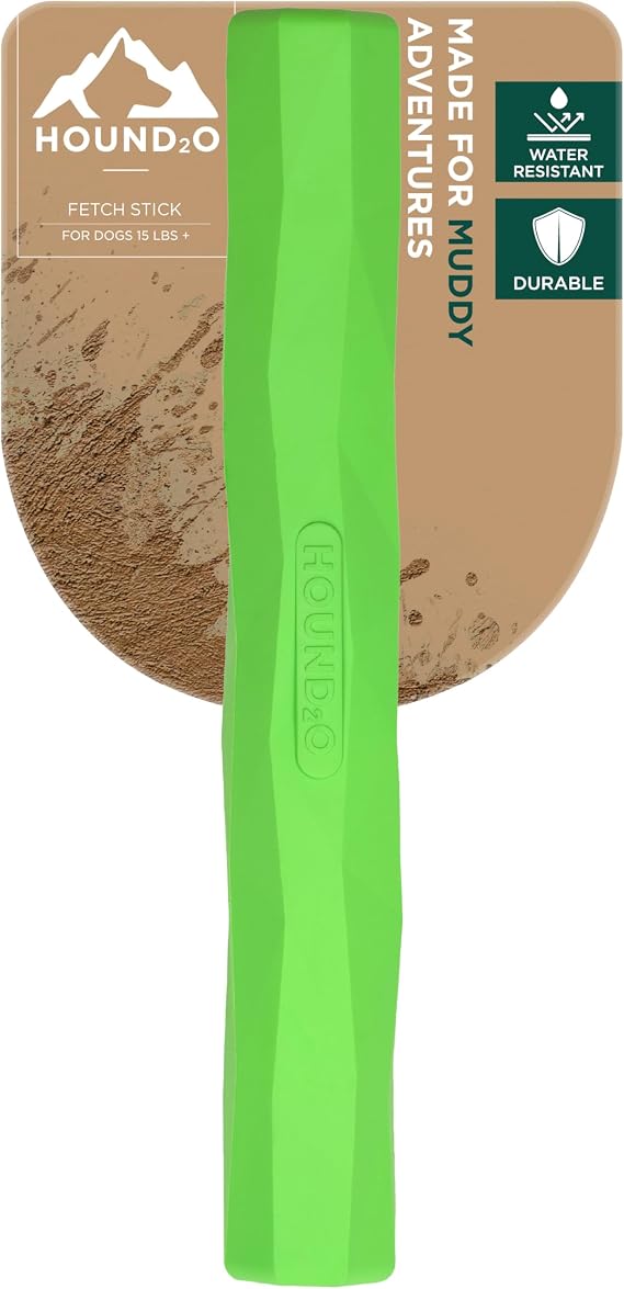 Playology Hound2O Fetch Stick Dog Toy - Outdoor Dog Toy - Green | Tough Durable Rubber Dog Toy, Indoor Outdoor Use