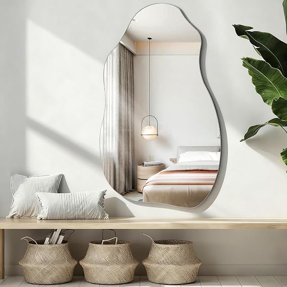 Asymmetrical Wall Mirror Modern Decorative Hanging Irregular Wall Mirrors for Bathroom Bedroom Living Room Entryway Decorative Modern Home Decor 24" L x 14" W