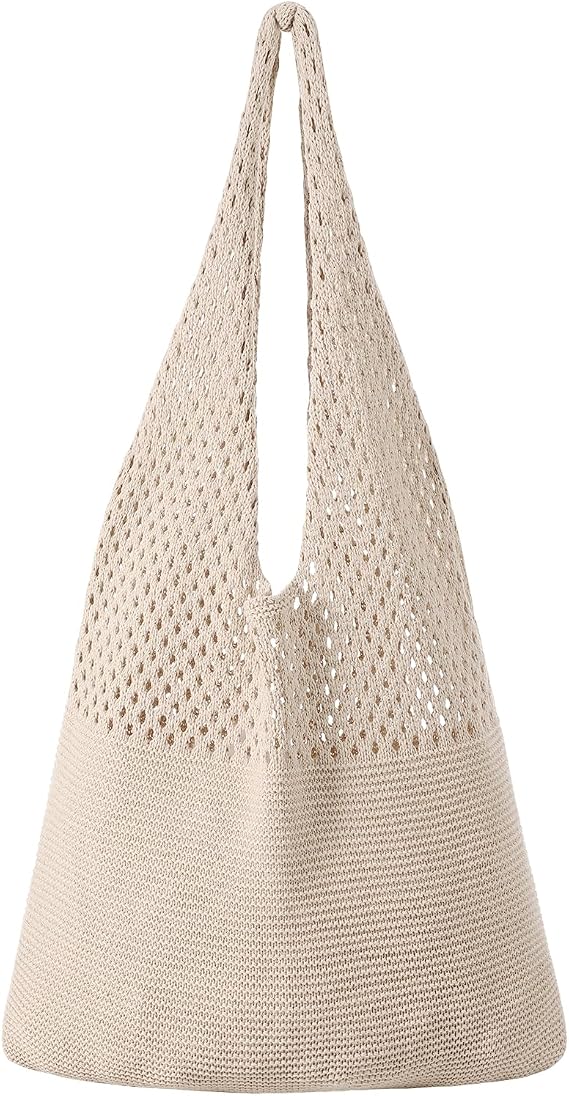 Premillow Womens Crochet Beach Tote Bag, Mesh Shoulder Bag Floral Design | Crochet Mesh, Lightweight & Breathable, Large Capacity for Daily Essentials, Perfect for Beach & Casual Outings
