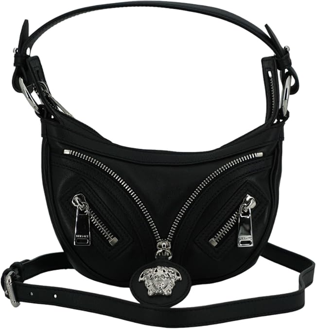 Versace Black Calf Leather Hobo Mini Shoulder Bag