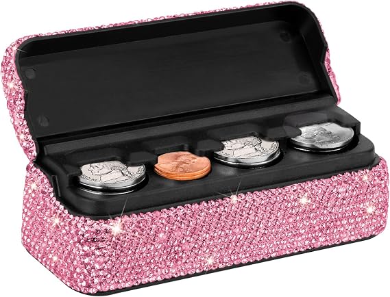 eing Coin Holder for Car,Bling Crystal Car Coin Change Organizer,Car Interior Accessory,Universal Storage Coin Money Dispenser for Most Cars Truck Van SUV(Pink,1Pack)