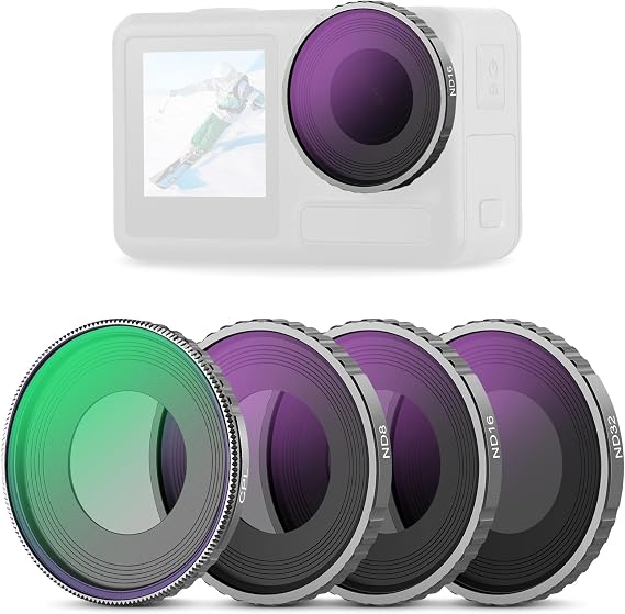 NEEWER CPL & ND Filter Set Compatible with DJI Osmo Action 4/Action 5 Pro (4-Pack) Screw-On Polarizing Filter CPL+ND8+ND16+ND32 Action Camera Accessories Multi-Coated Optical FL-A12