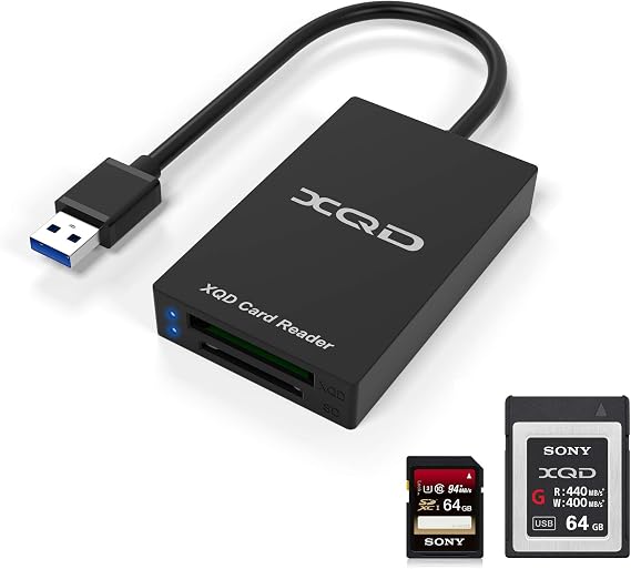 XQD Card Reader, USB 3.0 XQD/SD Card Reader Dual Slot Memory Card Reader 5Gpbs Super Speed Support Sony G/M Series, Lexar 2933x/1400x USB Mark XQD Card,SD Card for Windows/Mac OS