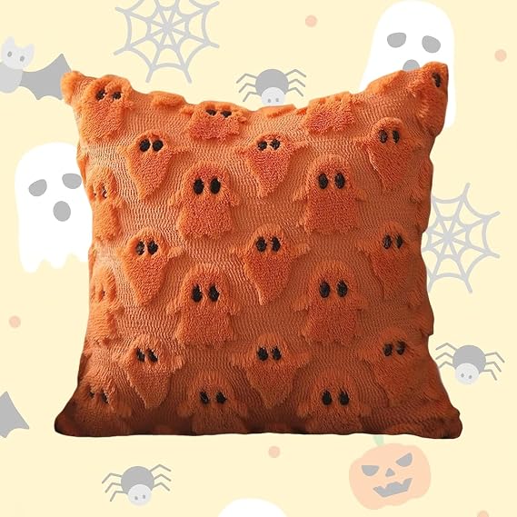 Halloween Cushion Covers, Halloween Decor Ghost Cushion Pillow Covers 45 X 45 Cm Ghost Design, Throw Pillow Cases Soft Plush, for Indoor Home Bedroom Couch Sofa Decor Pillow Cushion Case