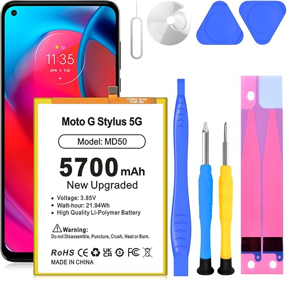 Moto G Stylus 5G Battery, [2025 Upgraded] 5700mAh MD50 Ultra High Capacity Li-Polymer Battery Replacement for Moto G Stylus 5G 2021 XT2131 with Repair Tool Kits