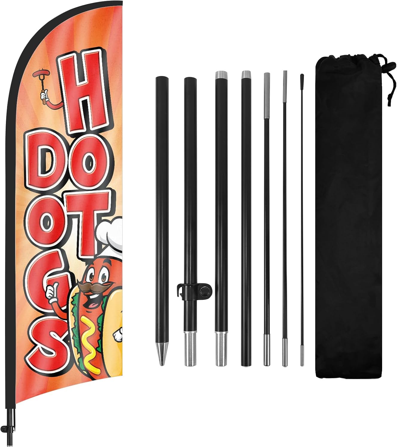 Hot Dogs Advertising Swooper Flag Banner, Hot Dogs Feather Flag with Flag Pole and Ground Stake, Advertising Feather Banner Sign for Hot Dogs Business 8Ft