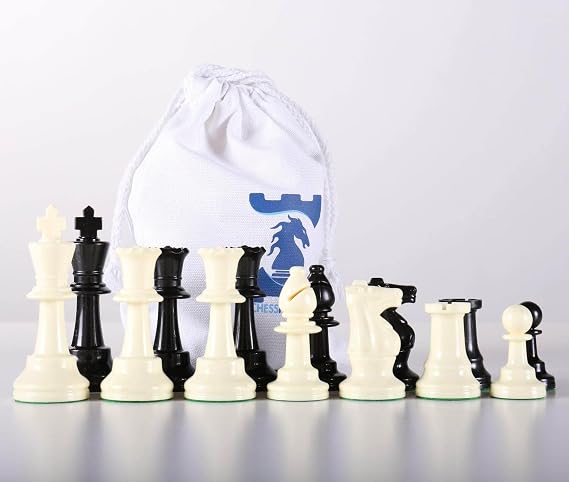 Chess House Weighted Club Chess Pieces with Canvas Storage Bag, 34 Chessmen, 3 3/4 in King, Extra Queens