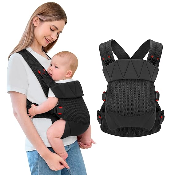Mesh Baby Carrier with Head Support & Adjustable Sling(Black)