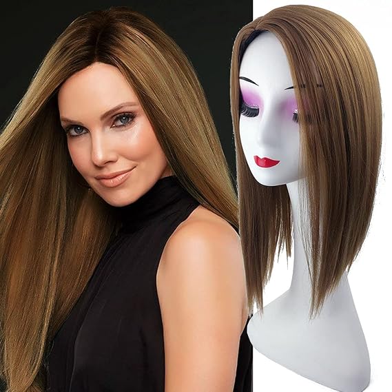 YYDS Left Part Silk Straight Clip in Hairpiece Natural Mixture Snythetic Topper for Women Hair Lossing (Medium BrownCold Brown)