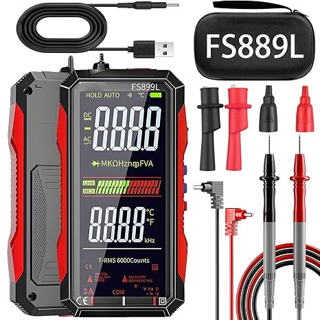 2026 Upgraded Smart Digital Multimeter, USB Rechargeable FS899L Multimeter, Auto Digital Display Tester, Measures Voltage Current Resistance Diodes Continuity Duty-Cycle Capacitance Temperature