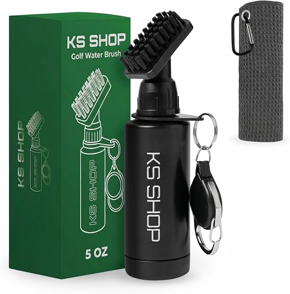 Golf Club Brush Cleaner - Water Bottle 7.5 Inches Holds 4 Ounces of Water - 45cm Retractable Clip - Club Cleaner - Essentials Golf Accessories for Men and Women