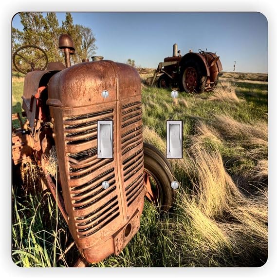 Engine of Old Fashioned Tractor Double Toggle Switch Plate Covers