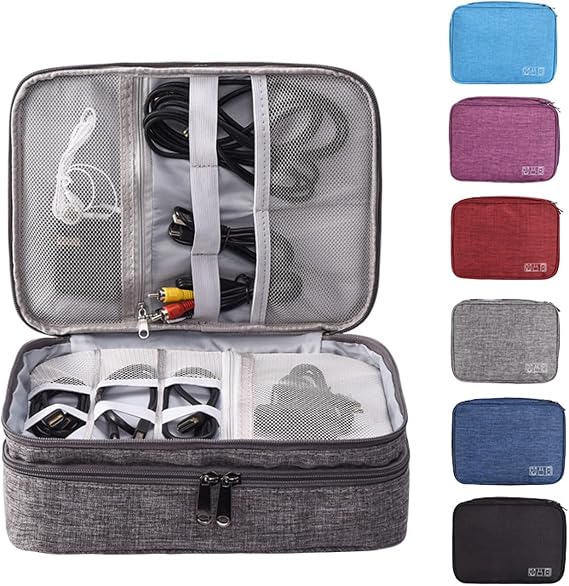 Cable Organiser Bag Travel Electronics Accessories Charging Cable Travel Organiser 3-Layer Grey