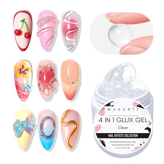 Makartt 3D Gel Nail Art, Clear Non-Sticky 4-in-1 Glux Gel