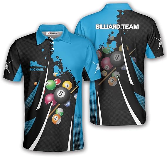 PRIMESTY Tribal Billiard Shirts Men, Custom Name American Flag Pool Team Jersey, Personalized Black 8 Ball Billiard Polo