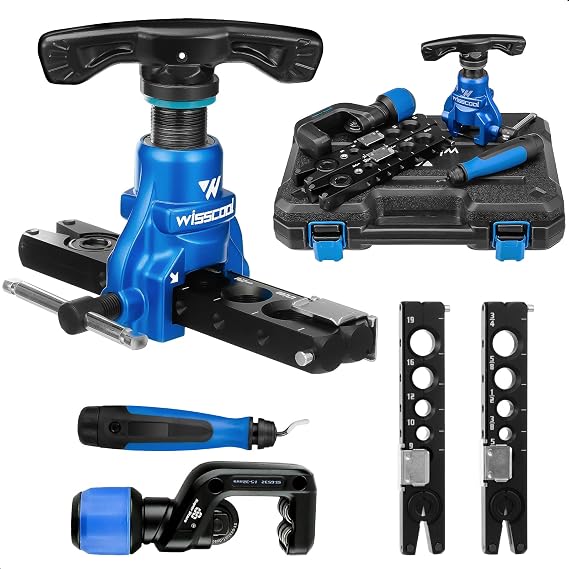 Flaring Tool Kit 1/4-3/4 and 6-19mm, Single 45 (5 in 1 Set) | 6 Dies Eccentric Tubing Flare Tool with Clutch Deburring Tool Cutter for Copper Pipe Tube