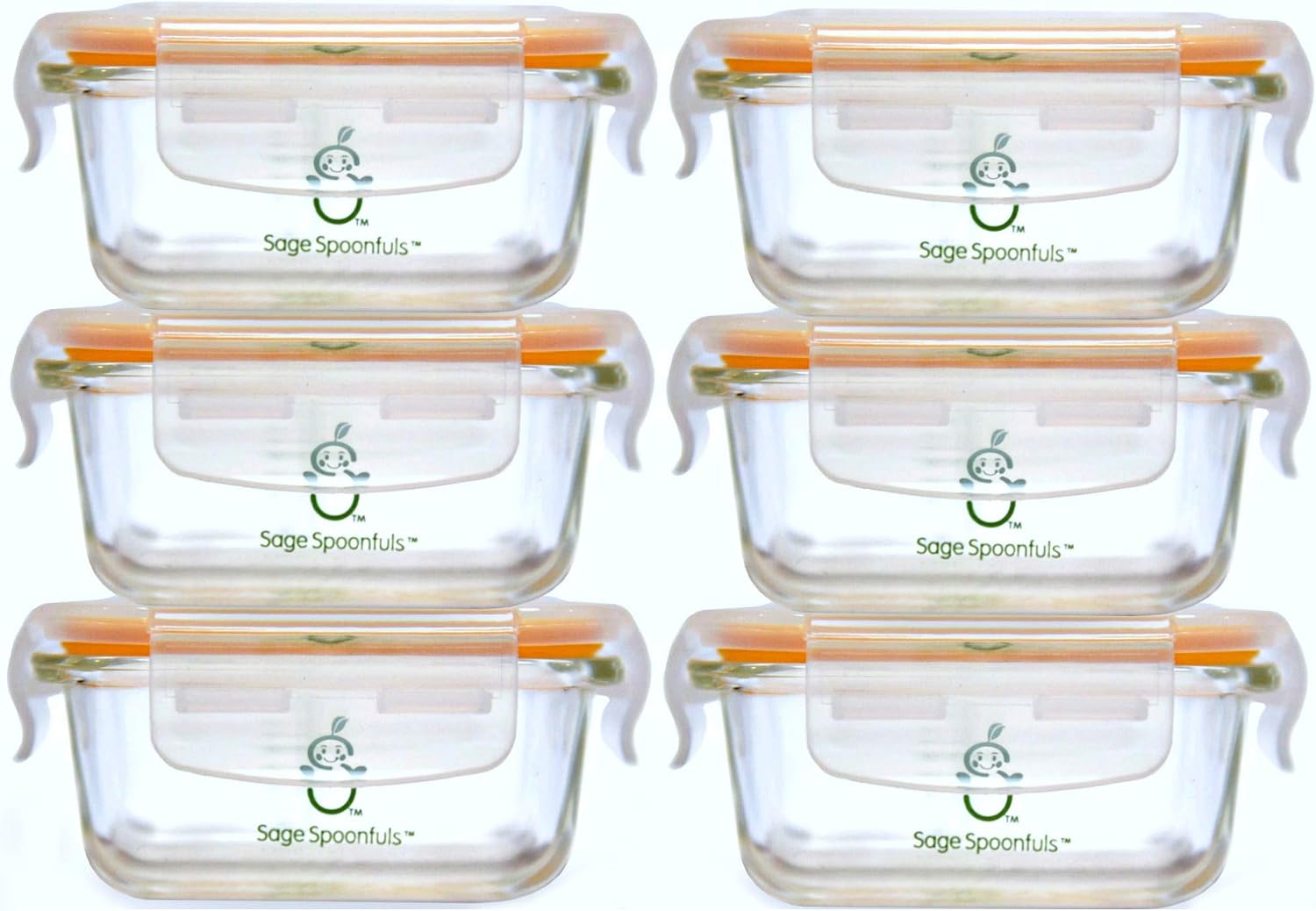 Sage Spoonfuls Glass Baby Food Containers with Lids - 6 Pack, 4 oz Baby Food Jars, Durable & Leakproof, Freezer Storage, Reusable Small Glass Baby Food Containers, Microwave & Dishwasher Friendly