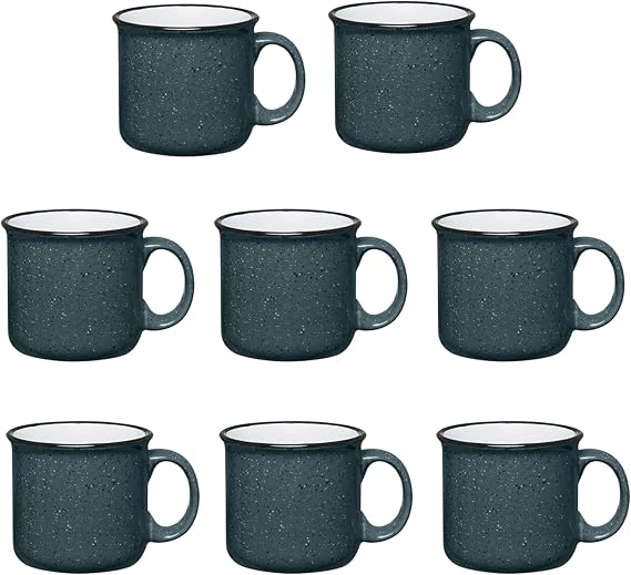 Set of 8 Ceramic Campfire Mugs 15 Oz, Gray Coffee & Tea Cups for Home, Work, Travel, Camping Customizable, Great for DIY, Events, Companies