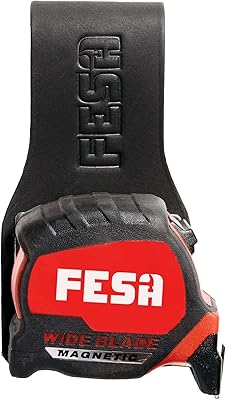 FESA Leather Tape Measure Holder for Belt with Steel Clip & Reinforced Heavy Duty Rivets - Leather Drill Holder for Tool Belts up to 3 Wide - Handcrafted