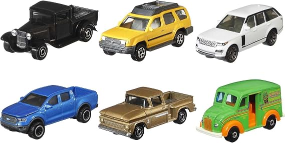 Matchbox Moving Parts City Streets Multipack, Collection of 6 1:64 Scale Cars with Moving Doors, Trunk or Hood for Collectors & Kids 3 Years Old & Up