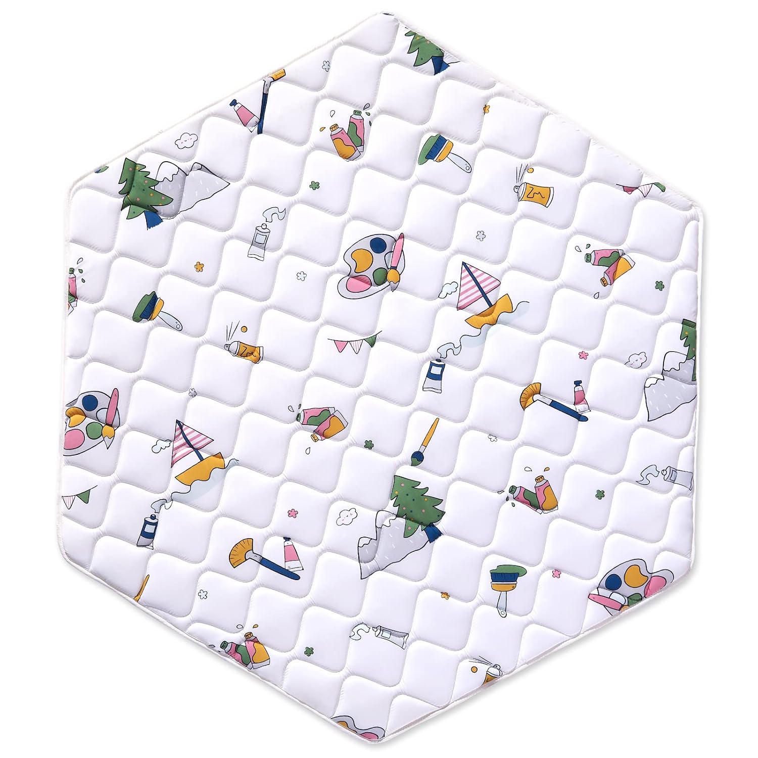 Thicker Premium Foam Hexagon Playpen Mat, Baby Playmat Fit Regalo Portable Play Yard 48 Inch and hiccapop PlayPod Portable Playpen, 6 Panel Playpen Mattress Non Slip Kids Tent Mat Hexagon Pad Mat