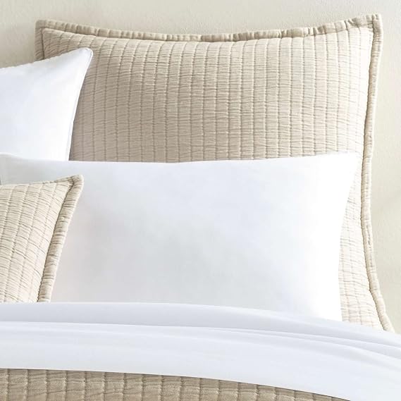 Pine Cone Hill Boyfriend Sand Matelasse Pillow Sham, Standard Size, Neutral Solid Pattern