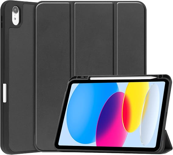 PCATEC Tablet Case Cover for iPad 10.9 10th Generation 2022, Pen Storage, TPU Material, Trifold, PU Leather, Protective Cover, Ultra Thin, Lightweight, Stand Function Black, iPad 10.9 inch 10th