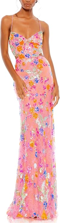 Embellished Lace Strappy Column Gown
