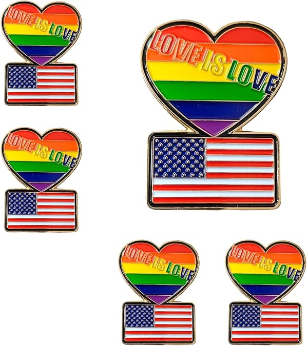 5 Pcs Rainbow Heart Enamel Pin Love is Love US Flag LGBTQ Lapel Badge Pride Support Brooch Accessories Gift