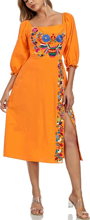 YZXDORWJ Women's Mexican Dress Boho Embroidered Summer Casual Off Shoulder Short Vacation Dress