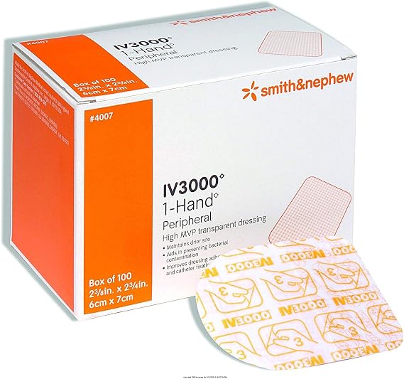 IV 3000 1-Hand 2 3/8" x 2 3/4" Transparent Adhesive Dressing [4007] 100 ea