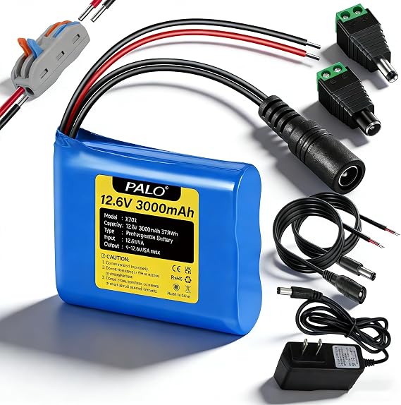 12v Rechargeable Battery 3000 mAh with Charger Bare Leads Wire Replacement Compatible with 12V Devices RC Car/Boat/Robot, DIY, Electronic Organ,LED Light Strip, CCTV Camera