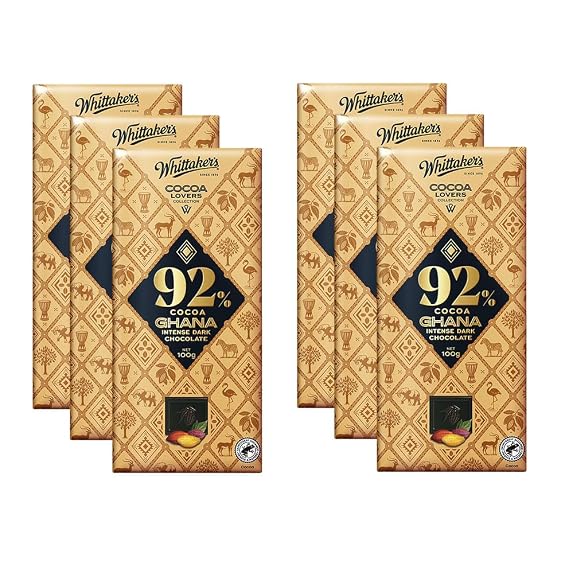 Whittaker's Cocoa Lovers 92% Cocoa Ghana Intense Dark Chocolate 100g (Pack of 6) (Made in New Zealand), Full Size