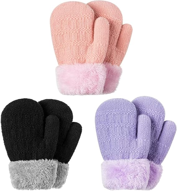 Alepo Winter Mittens Gloves Beanie Hat Set for Kids Baby Toddler Children, Thick Warm Knit Fleece Lined Thermal Set