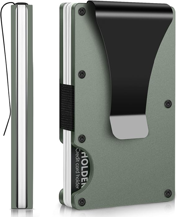 Minimalist Wallet with Money Clip for Men, Premium Metal Wallets for RFID Blocking, Mens Minimalist Slim Wallet, Thin Credit Card Holder Wallet for Men & Women as Gifts (Green)