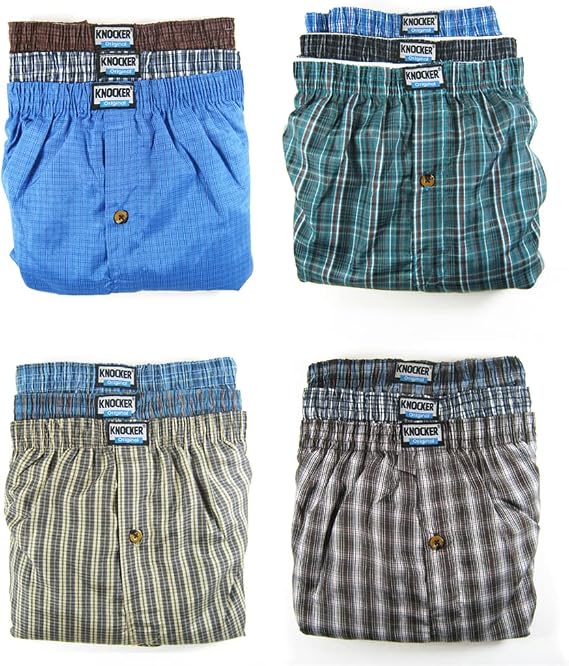 3 Men Boxers Plaid Shorts Underwear Cotton Classic Boxer Knocker Briefs Comfy XL Blue