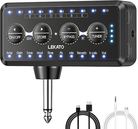 LEKATO Guitar Headphone Amp Multi-functional Guitar Amplifier Combo with 10 Presets,10 Amp Models,10 IR Loading,Tuner, Bluetooth, Multi Effects Delay Reverb Chorus Overdrive, USB Recording