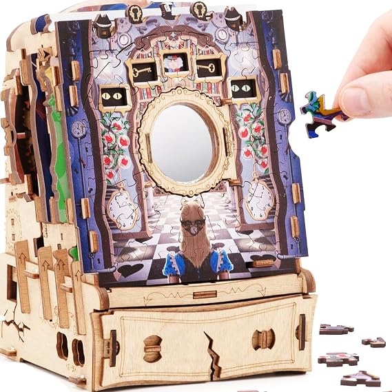 iDventure Cluepuzzle Wonderbox of Alice, Puzzle Box for Adults and Families | Alice in Wonderland Wooden 3D Puzzle, Jigsaw Puzzle meets Escape Room Game, Gift for Puzzle Lovers, Family-friendly, 10+
