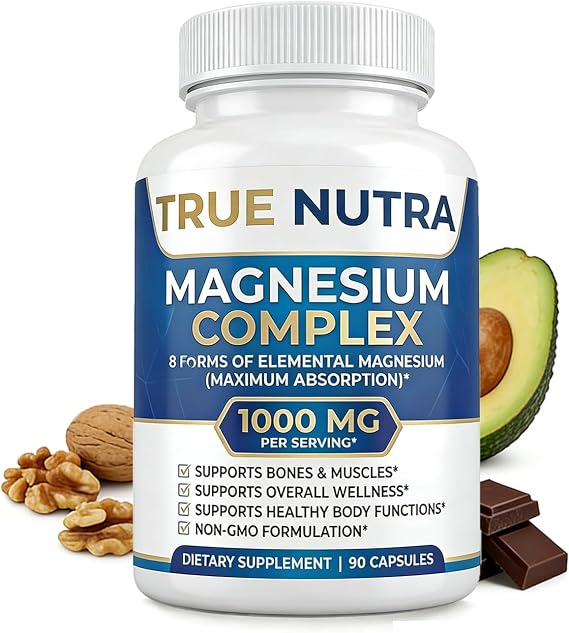 Magnesium Complex,Advanced 8-in-1 Magnesium Blend,Glycinate, Citrate, Malate, Taurate etc,High Formula,90 Capsules