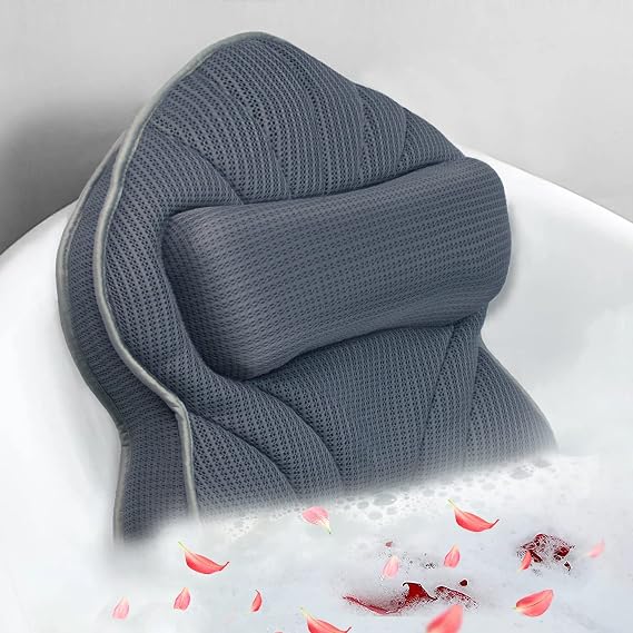 Poemland Extra Thick Large Bath Pillow with Neck,Back,Head Support for Bathtub, Spa, Soaking Gray(21''x17'')