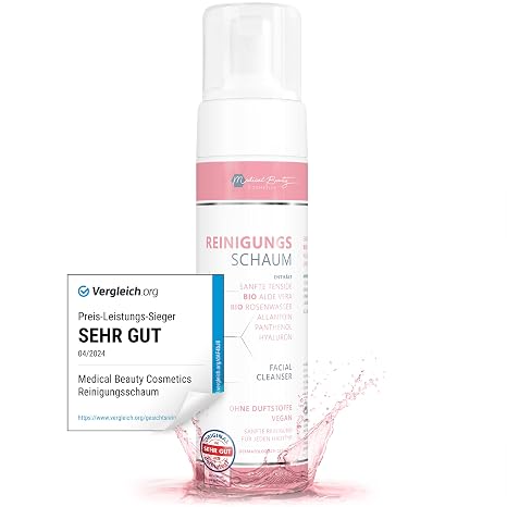 Cleansing Foam 200 ml with Hyaluron Organic Rose Water Organic Aloe Vera - Deep Pore Cleaning with Vegan Face Cleanser and Make Up Remover with Mild Surfactants Allantoin and Panthenol.