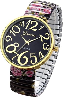 OIDEA Womens Easy Reader Watch: Bohemian Printed Super Large Clear Number Stretch Wrist Watch Elastic Strap Watches for Women Waterproof Ladies Wristwatch