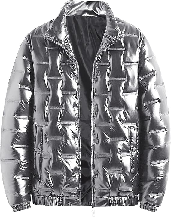 Men's Shiny Winter Jacket Heavyweight Puffer Jacket Casual Coat for Men Windproof Packable Stand-Up Collar Down Jacket