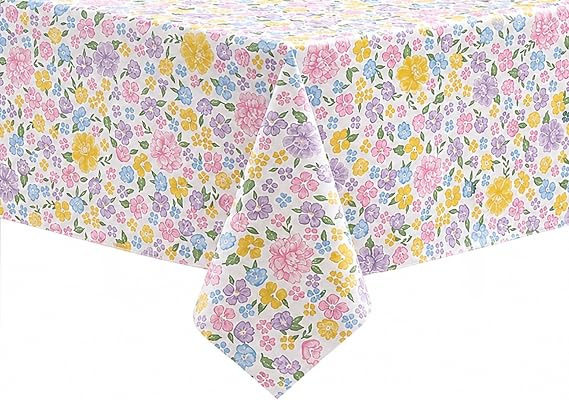 Spring/Summer Floral Flowers Flannel Backed Vinyl Tablecloth, 60" x 84"