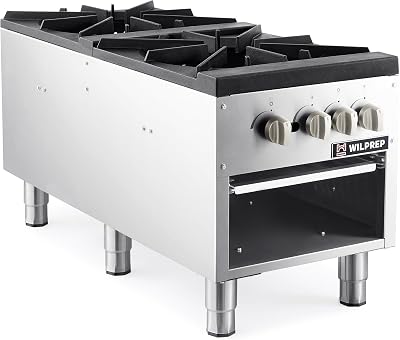 WILPREP Commercial Gas Stove, 2 Burner with Total 160000 BTU, 53 Propane Range with Natural Conversion Kit Grates, Stainless Steel for Restaurant Kitchen, silver