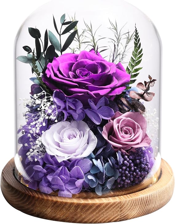 lovenfold Flowers for Delivery Preserved Rose Gifts for Women,Long-Lasting Forever Flowers in Glass Dome, Birthday Gifts for Women Mom Friend(Purple Rose)