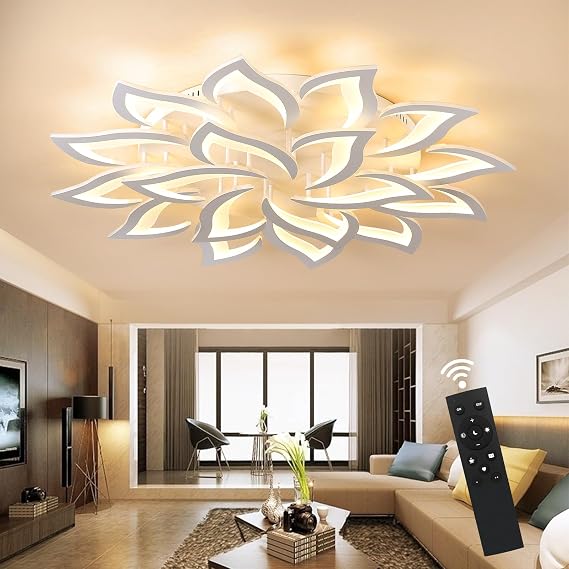 LED ceiling light dimmable, living room lamp with remote control color change, bedroom ceiling lamp modern ceiling lighting ceiling lighting chandelier lamp, dimming 18 heads / Ø120cm / 47.2in [Energy Class E]