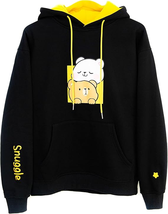 Milkmochabear Official Smooch and Snuggle Fleece Hoodie Unisex Drop-Shoulder Milk Mocha Screen Print Embroidered