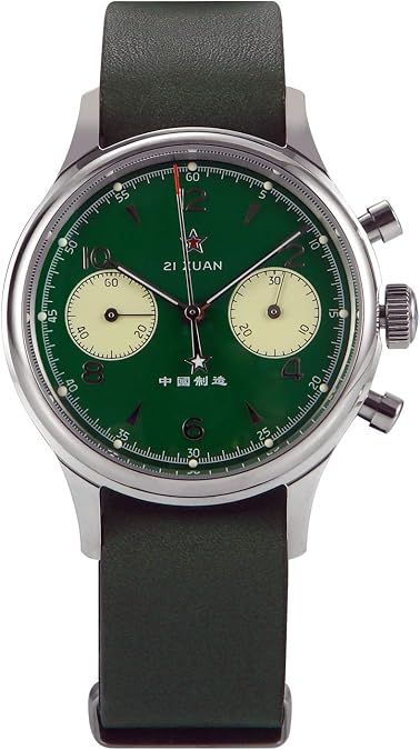 SUGESS-AU, Seagull ST1901 Panda Green Chronograph Sapphire, Display Back,2 Straps 1963 BNIB