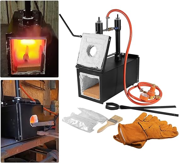 2700F/1482C Propane Knife Forge, With Dual Burners Portable Propane Forge with Two Durable Doors,Large Capacity Farrier Forge, Square Propane Burner Forge for Knife and Tool Making